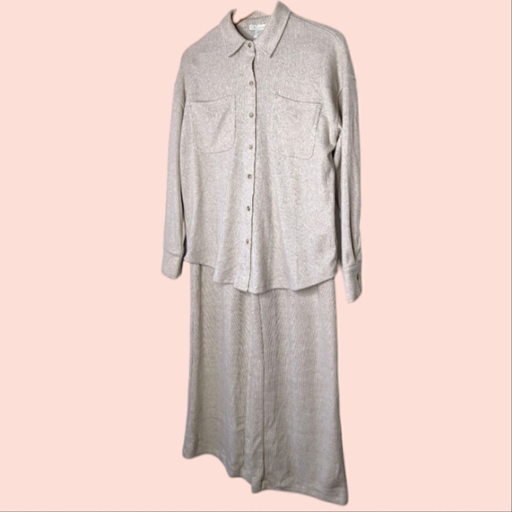 C&C california 2-Pc Loungewear Pants & Long Sleeve Button Down Top size M
